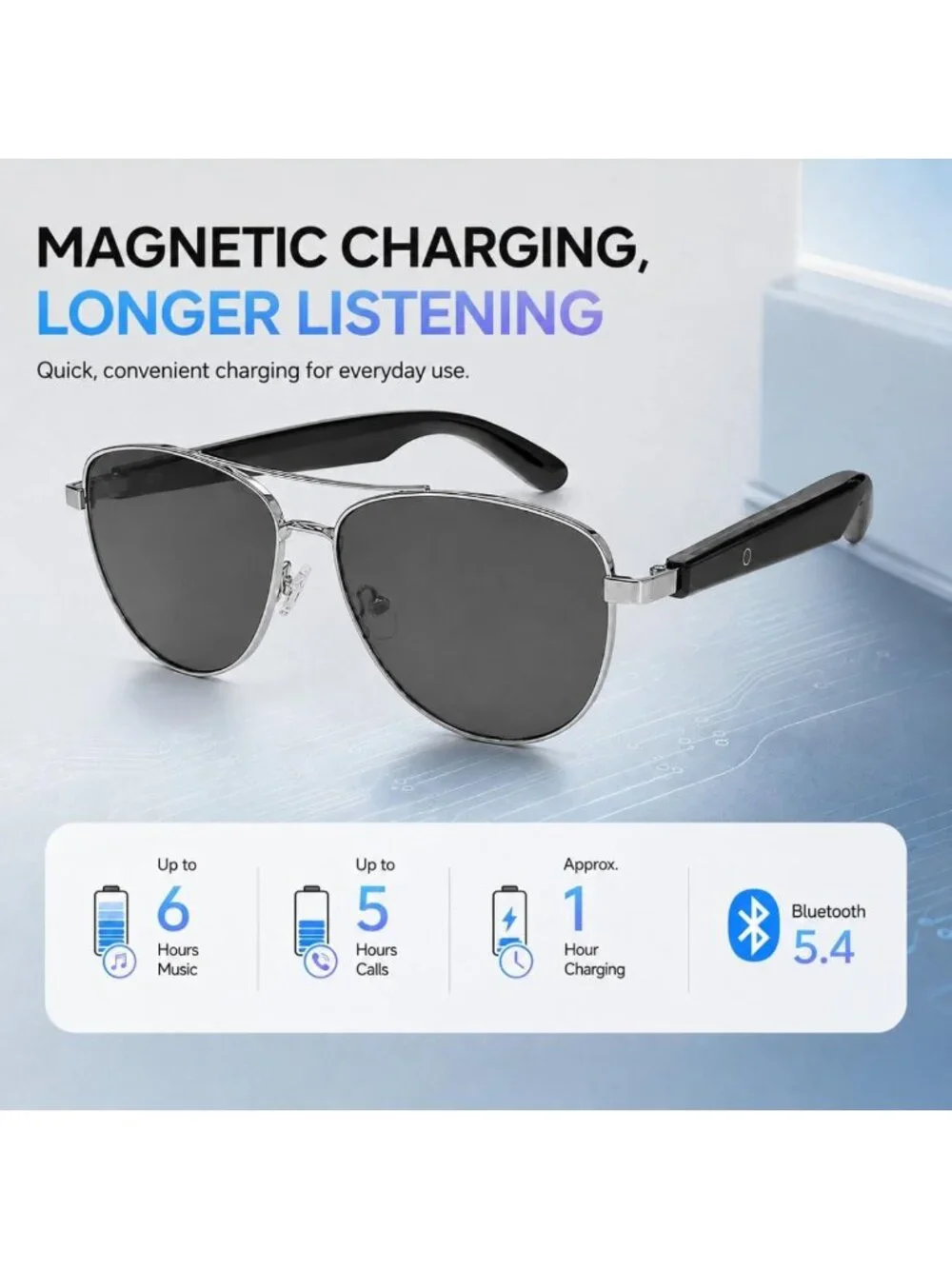 Stylish Bluetooth Audio Sunglasses with UV Protection, Anti-Blue Light Lenses
